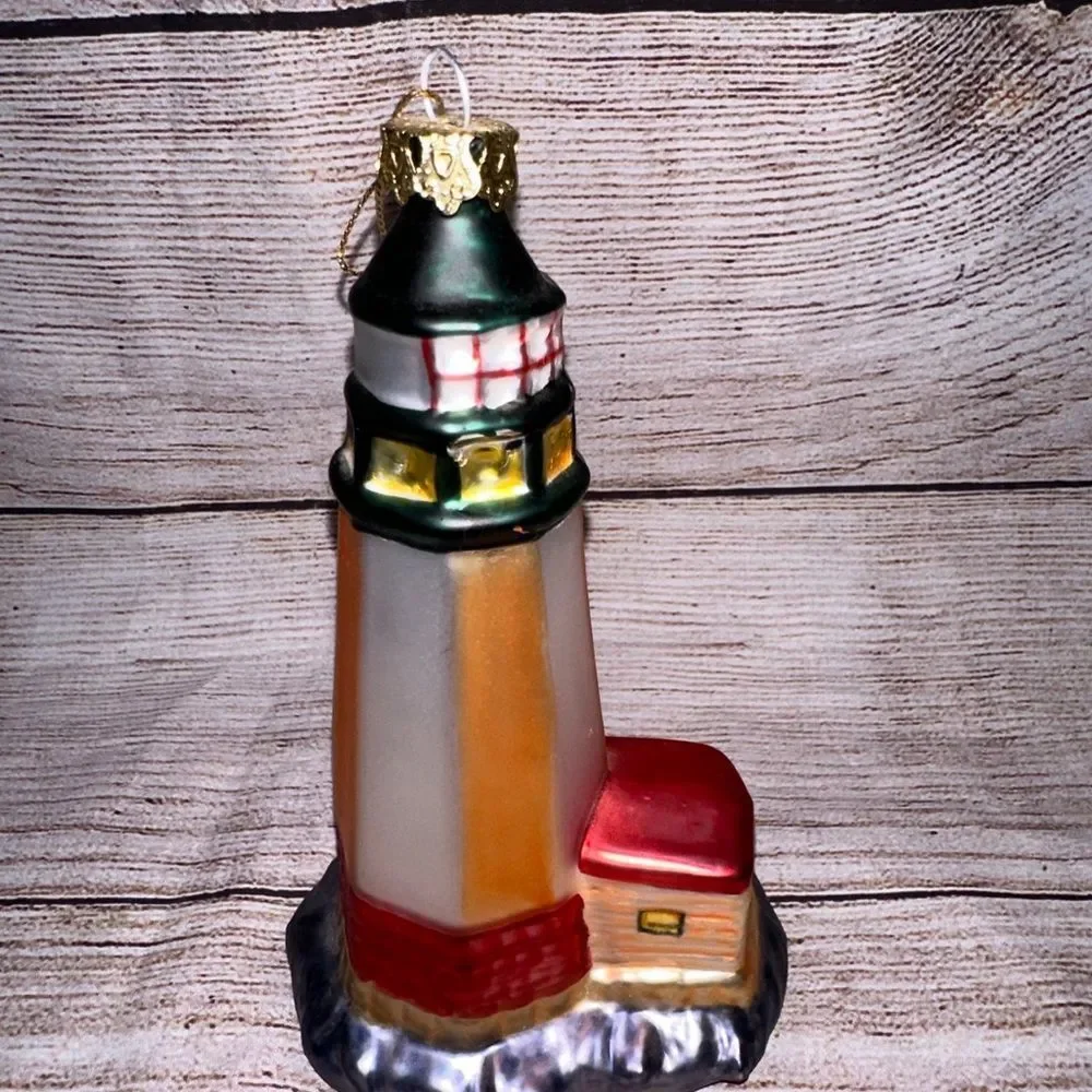 Blown Glass Shore Tower Lighthouse Christmas‎ Ornament Nautical Sea Ornament